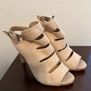Gianni Bini Tan Nude Suede Heeled Dress Sandals